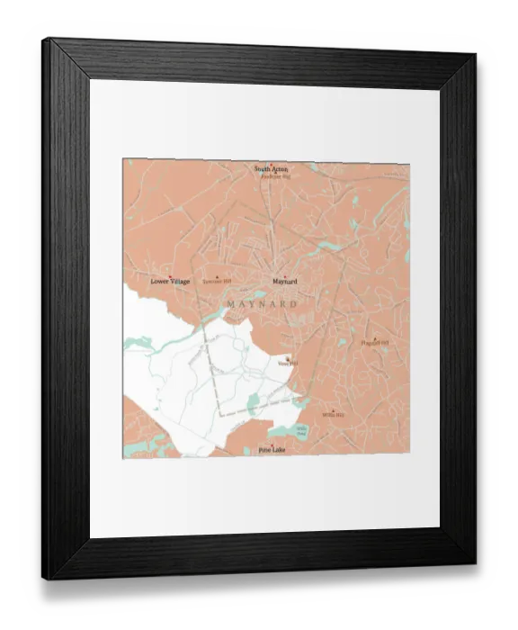 Framed Print : MA Middlesex Maynard Vector Road Map Framed Print : MA Middlesex Maynard Vector Road Map