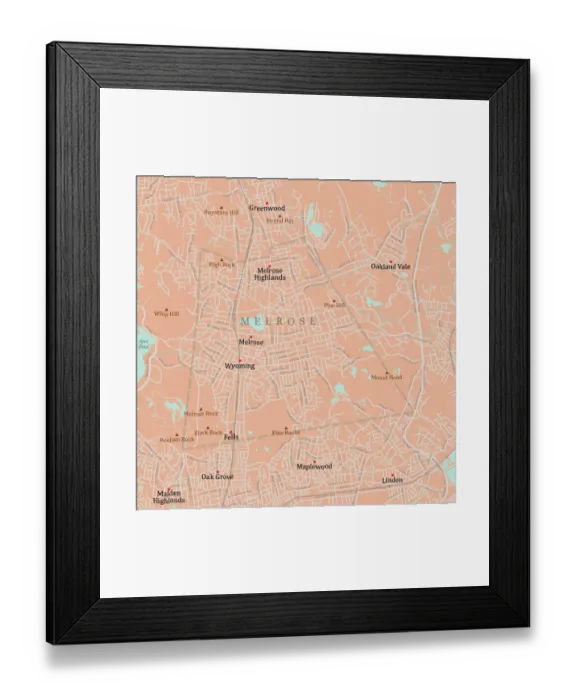 Framed Print : MA Middlesex Melrose Vector Road Map Framed Print : MA Middlesex Melrose Vector Road Map