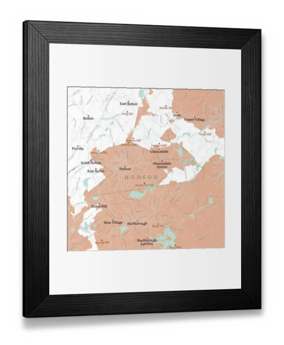 Framed Print : MA Middlesex Hudson Vector Road Map Framed Print : MA Middlesex Hudson Vector Road Map