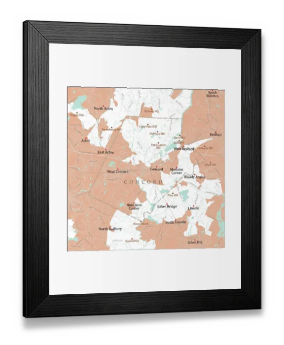 Framed Print : MA Middlesex Concord Vector Road Map Framed Print : MA Middlesex Concord Vector Road Map