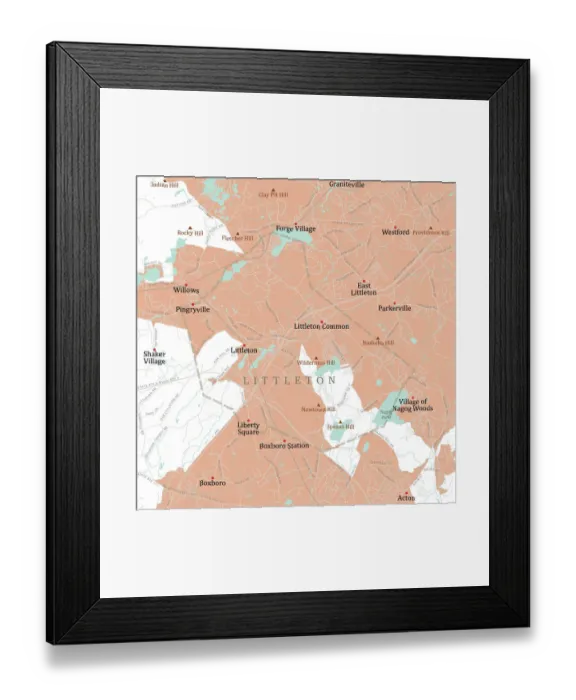 Framed Print : MA Middlesex Littleton Vector Road Map Framed Print : MA Middlesex Littleton Vector Road Map