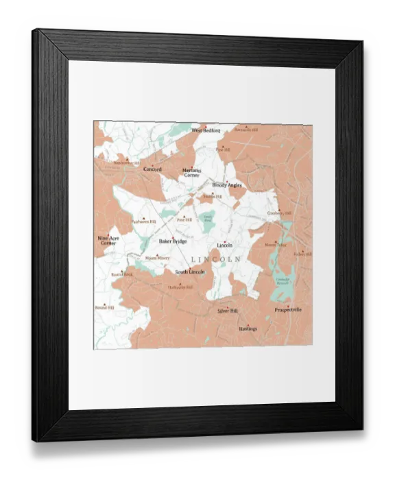 Framed Print : MA Middlesex Lincoln Vector Road Map Framed Print : MA Middlesex Lincoln Vector Road Map