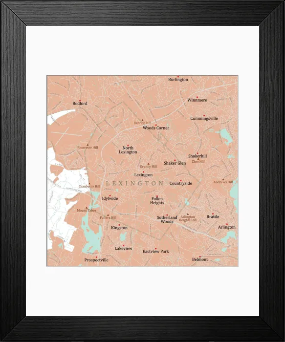 Framed Print : MA Middlesex Lexington Vector Road Map