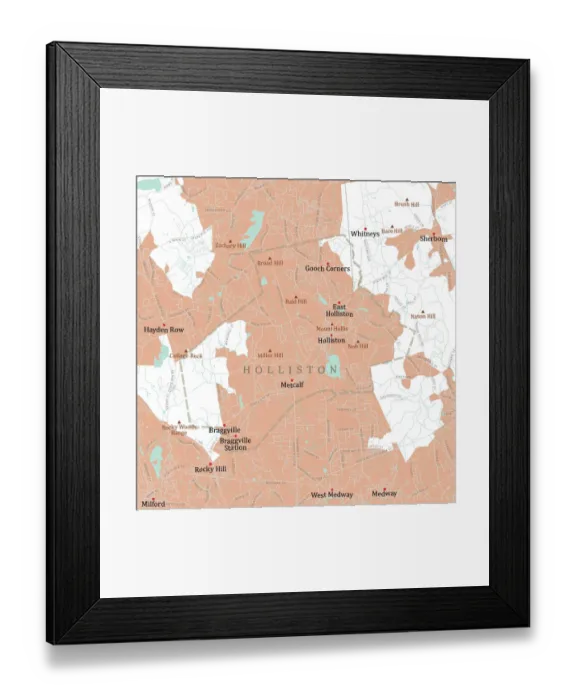 Framed Print : MA Middlesex Holliston Vector Road Map Framed Print : MA Middlesex Holliston Vector Road Map