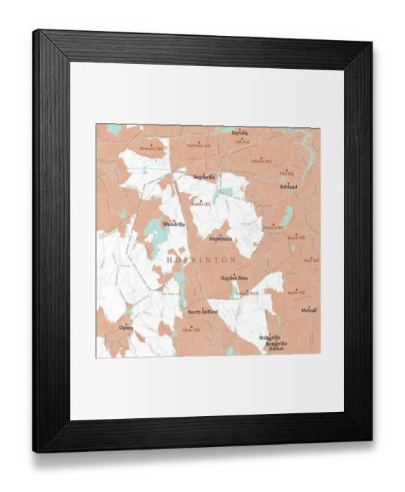 Framed Print : MA Middlesex Hopkinton Vector Road Map Framed Print : MA Middlesex Hopkinton Vector Road Map
