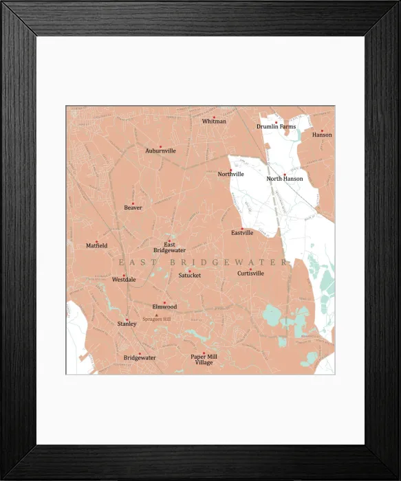 Framed Print : MA Plymouth East Bridgewater Vector Road Map Framed Print : MA Plymouth East Bridgewater Vector Road Map