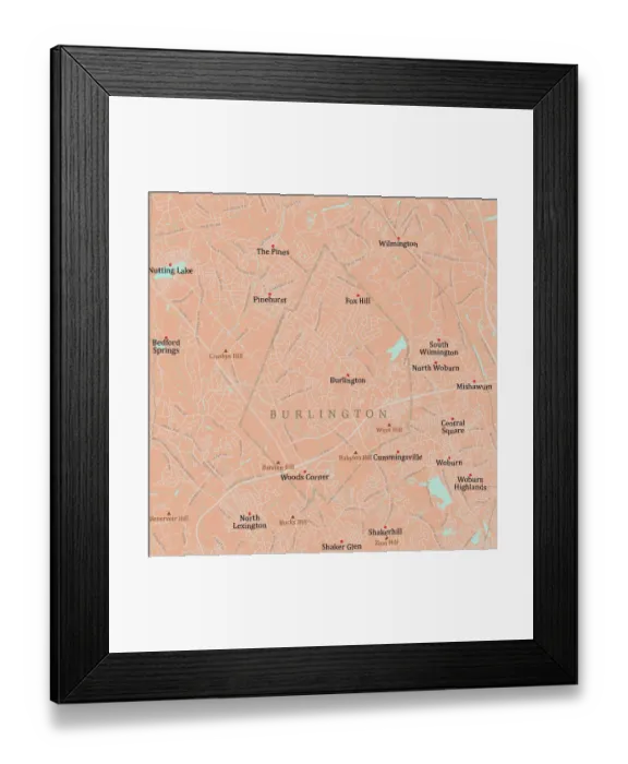 Framed Print : MA Middlesex Burlington Vector Road Map Framed Print : MA Middlesex Burlington Vector Road Map