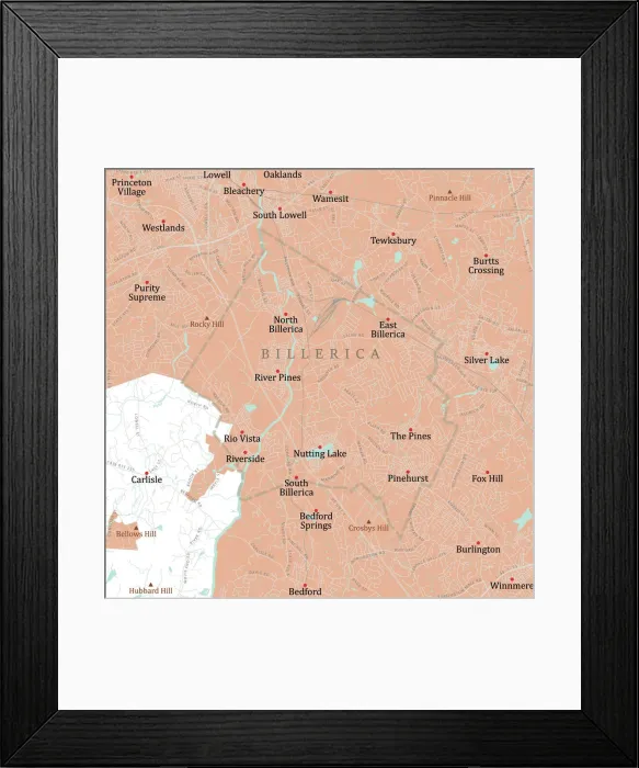 Framed Print : MA Middlesex Billerica Vector Road Map Framed Print : MA Middlesex Billerica Vector Road Map