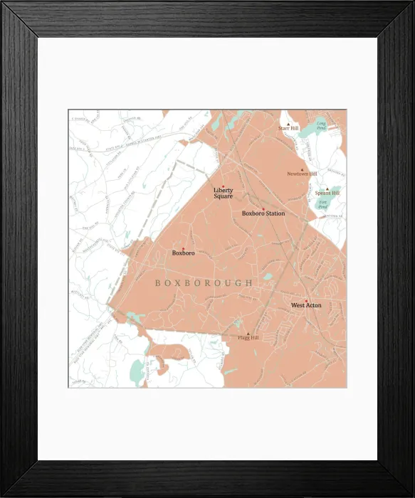 Framed Print : MA Middlesex Boxborough Vector Road Map Framed Print : MA Middlesex Boxborough Vector Road Map