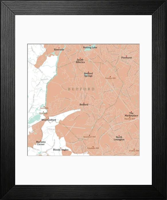 Framed Print : MA Middlesex Bedford Vector Road Map Framed Print : MA Middlesex Bedford Vector Road Map