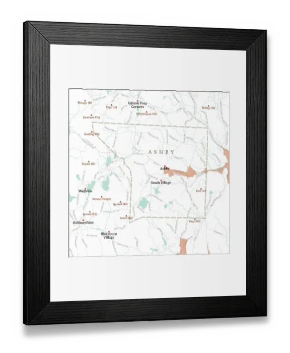 Framed Print : MA Middlesex Ashby Vector Road Map Framed Print : MA Middlesex Ashby Vector Road Map