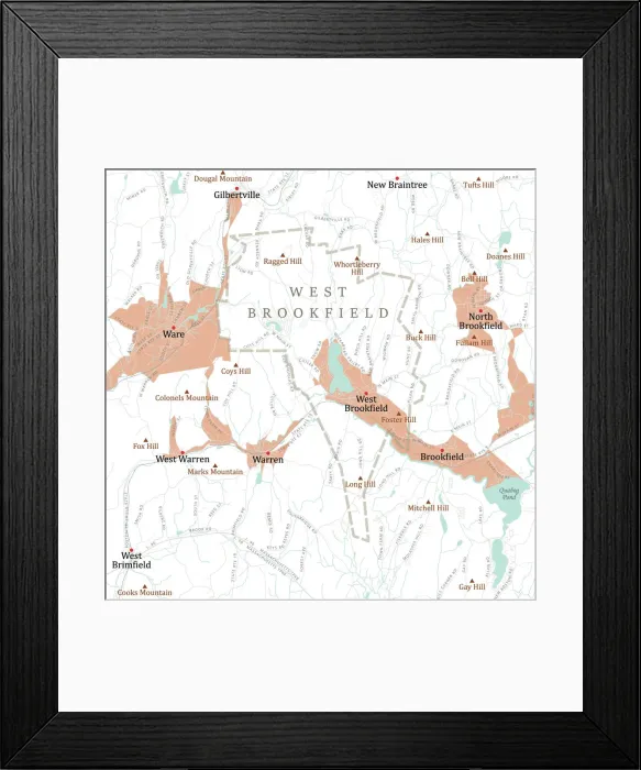 Framed Print : MA Worcester West Brookfield Vector Road Map Framed Print : MA Worcester West Brookfield Vector Road Map