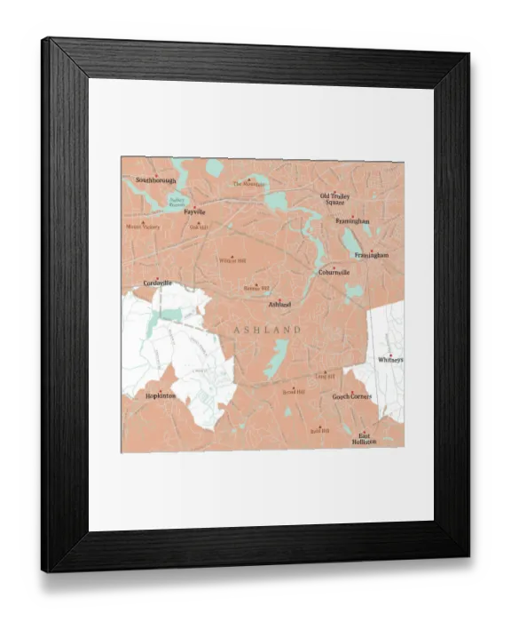 Framed Print : MA Middlesex Ashland Vector Road Map Framed Print : MA Middlesex Ashland Vector Road Map