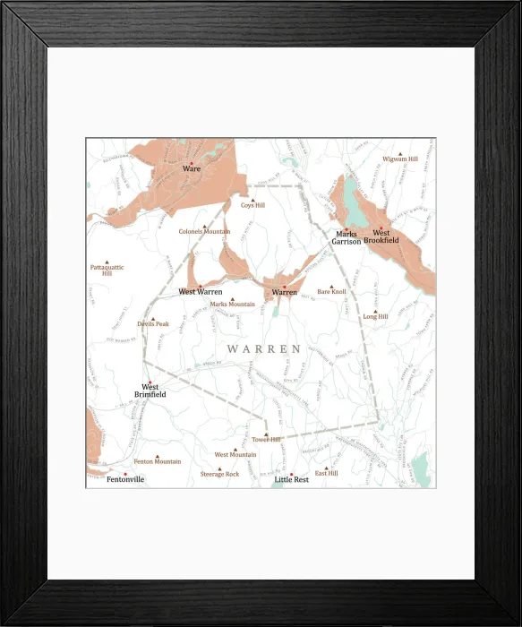 Framed Print : MA Worcester Warren Vector Road Map Framed Print : MA Worcester Warren Vector Road Map