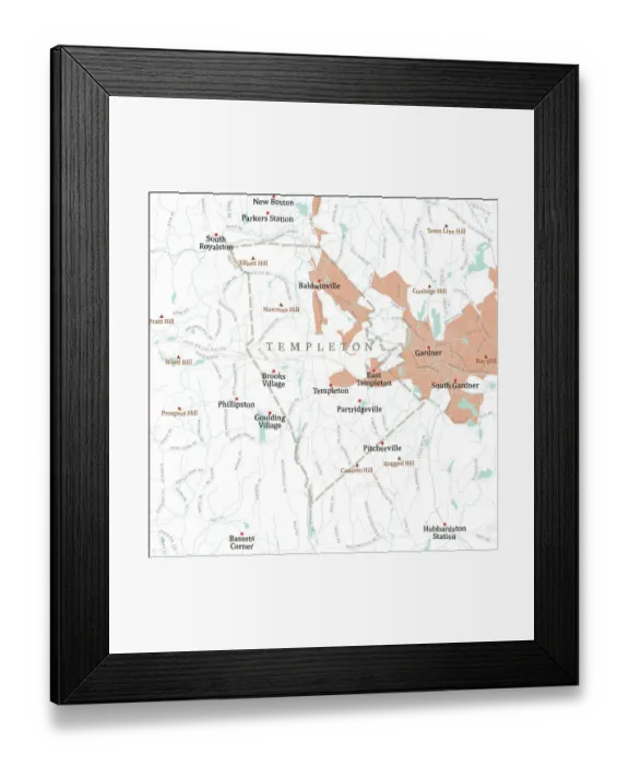 Framed Print : MA Worcester Templeton Vector Road Map Framed Print : MA Worcester Templeton Vector Road Map