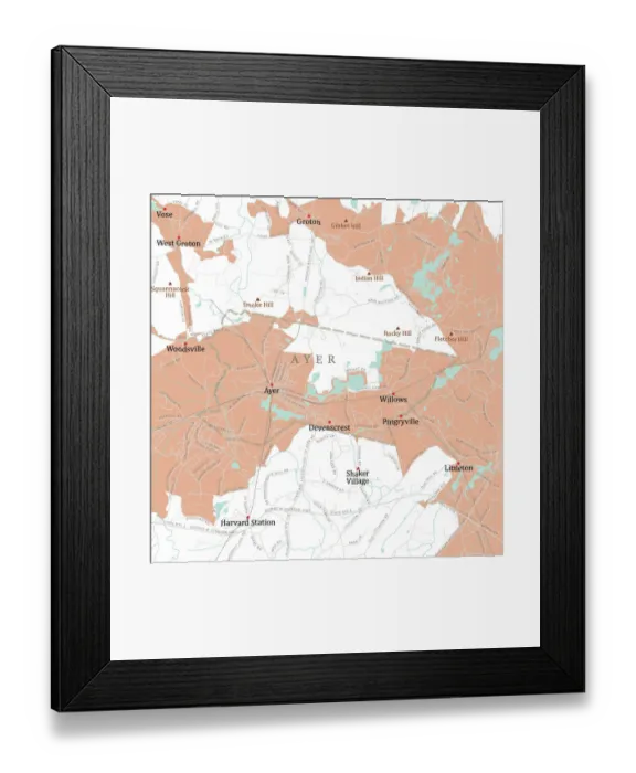 Framed Print : MA Middlesex Ayer Vector Road Map Framed Print : MA Middlesex Ayer Vector Road Map
