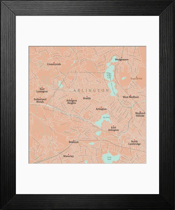 Framed Print : MA Middlesex Arlington Vector Road Map Framed Print : MA Middlesex Arlington Vector Road Map