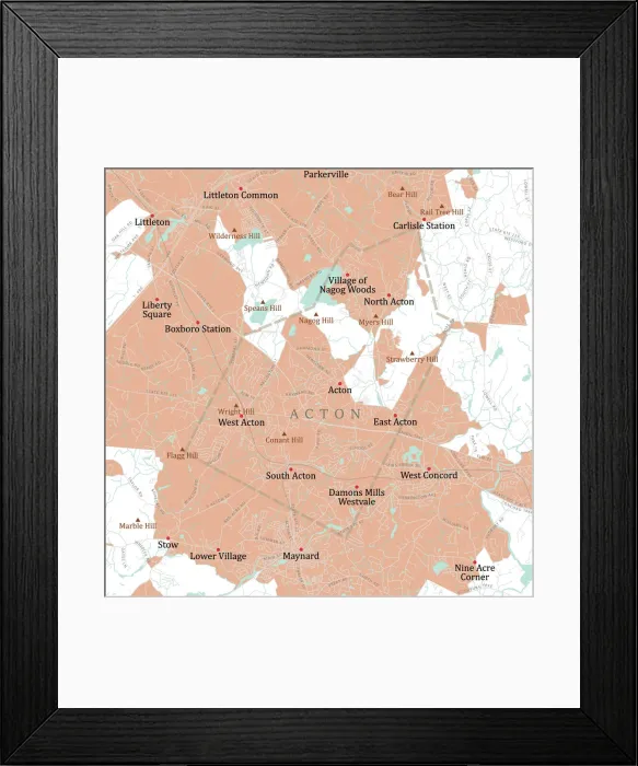 Framed Print : MA Middlesex Acton Vector Road Map Framed Print : MA Middlesex Acton Vector Road Map