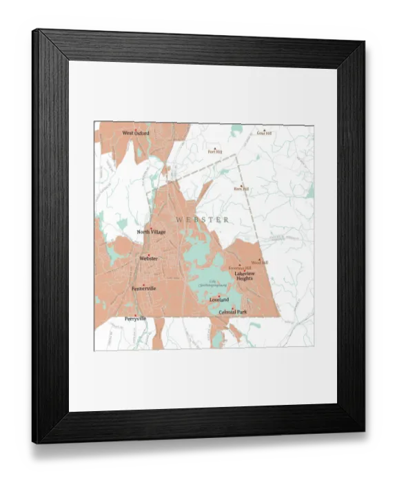 Framed Print : MA Worcester Webster Vector Road Map Framed Print : MA Worcester Webster Vector Road Map
