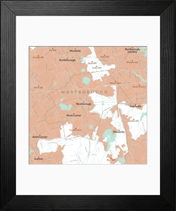 Framed Print : MA Worcester Westborough Vector Road Map Framed Print : MA Worcester Westborough Vector Road Map