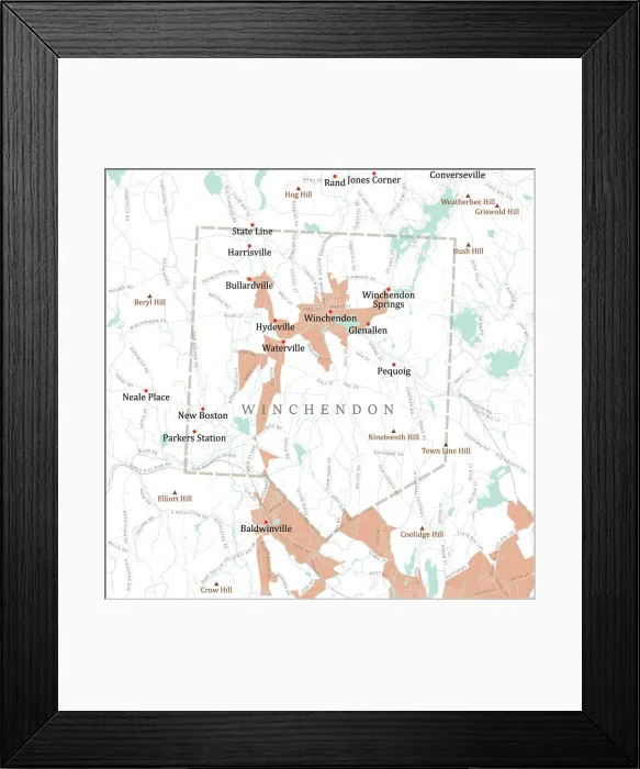 Framed Print : MA Worcester Winchendon Vector Road Map Framed Print : MA Worcester Winchendon Vector Road Map