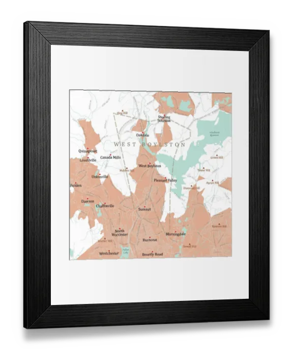 Framed Print : MA Worcester West Boylston Vector Road Map Framed Print : MA Worcester West Boylston Vector Road Map
