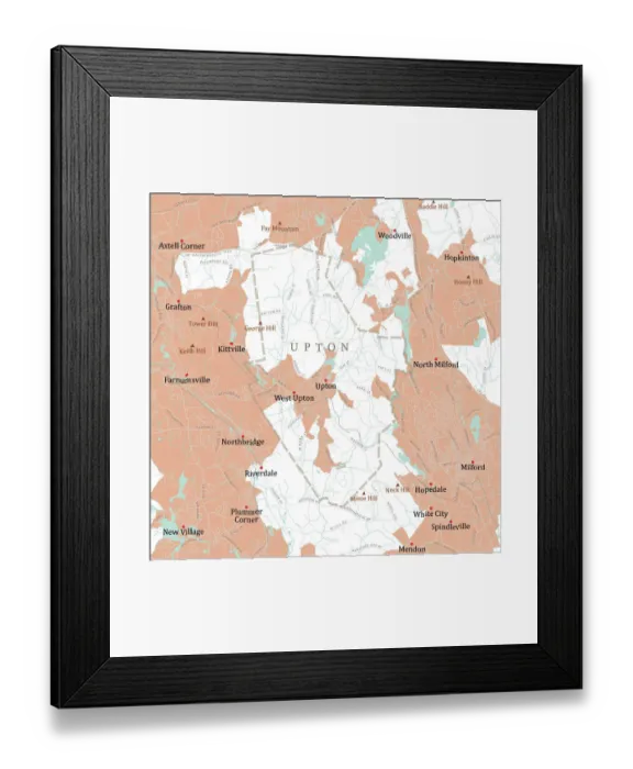 Framed Print : MA Worcester Upton Vector Road Map Framed Print : MA Worcester Upton Vector Road Map