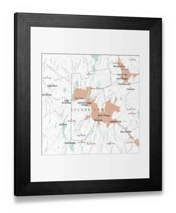 Framed Print : MA Worcester Sturbridge Vector Road Map