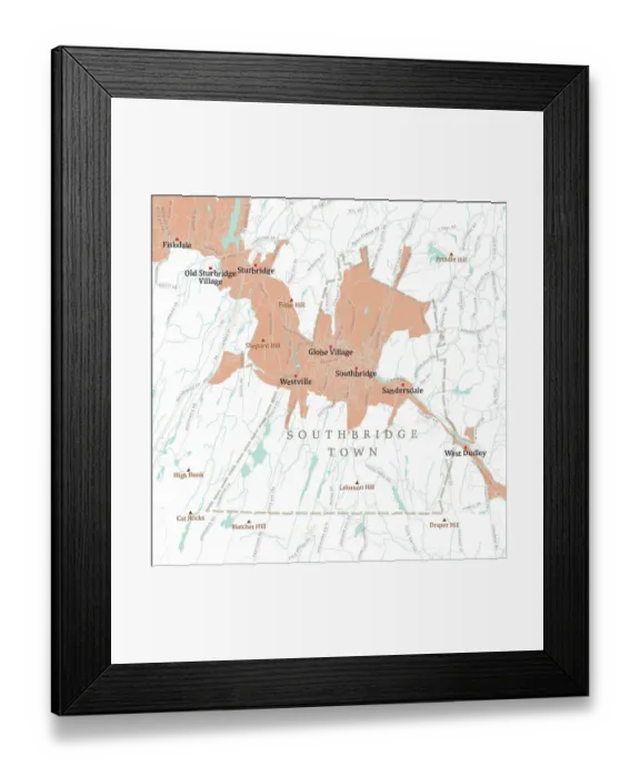 Framed Print : MA Worcester Southbridge Town Vector Road Map Framed Print : MA Worcester Southbridge Town Vector Road Map