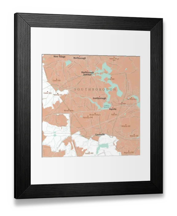 Framed Print : MA Worcester Southborough Vector Road Map Framed Print : MA Worcester Southborough Vector Road Map