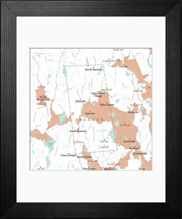 Framed Print : MA Worcester Spencer Vector Road Map Framed Print : MA Worcester Spencer Vector Road Map