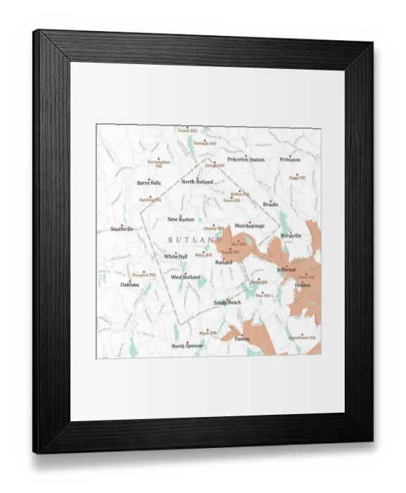 Framed Print : MA Worcester Rutland Vector Road Map Framed Print : MA Worcester Rutland Vector Road Map