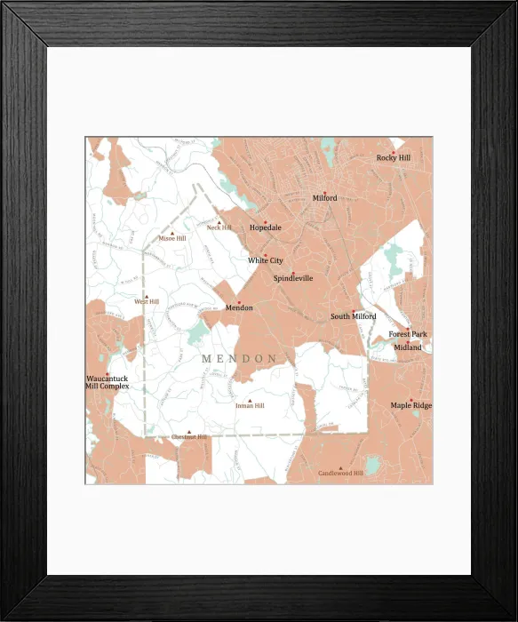Framed Print : MA Worcester Mendon Vector Road Map Framed Print : MA Worcester Mendon Vector Road Map