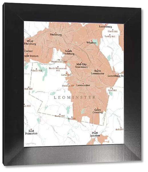 MA Worcester Leominster Vector Road Map