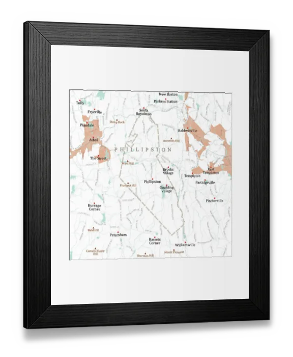 Framed Print : MA Worcester Phillipston Vector Road Map
