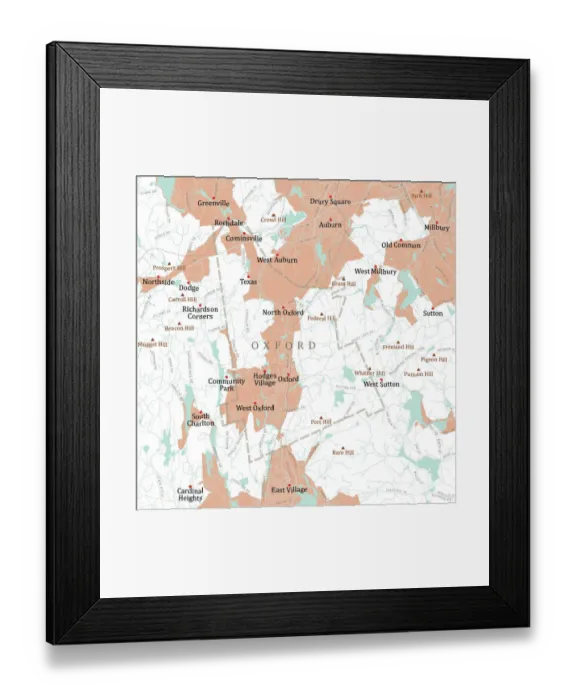 Framed Print : MA Worcester Oxford Vector Road Map Framed Print : MA Worcester Oxford Vector Road Map
