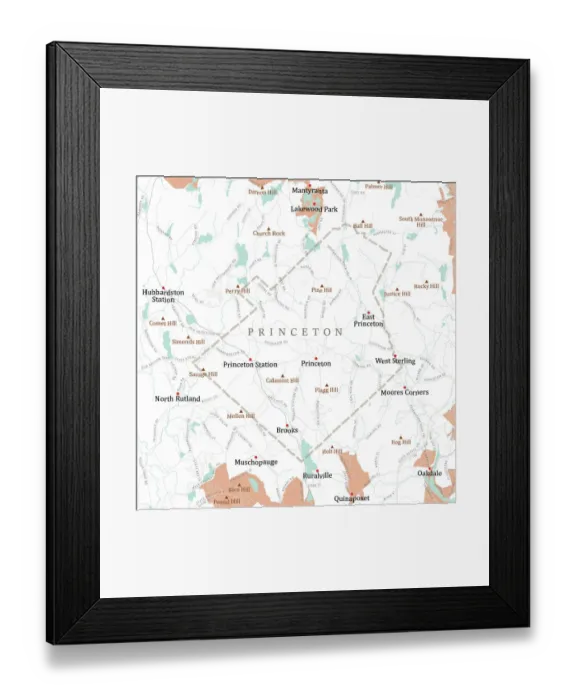 Framed Print : MA Worcester Princeton Vector Road Map Framed Print : MA Worcester Princeton Vector Road Map