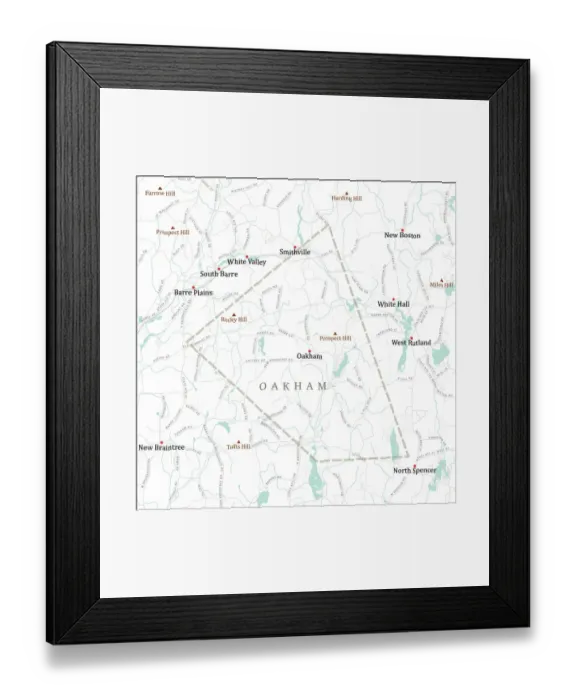 Framed Print : MA Worcester Oakham Vector Road Map Framed Print : MA Worcester Oakham Vector Road Map