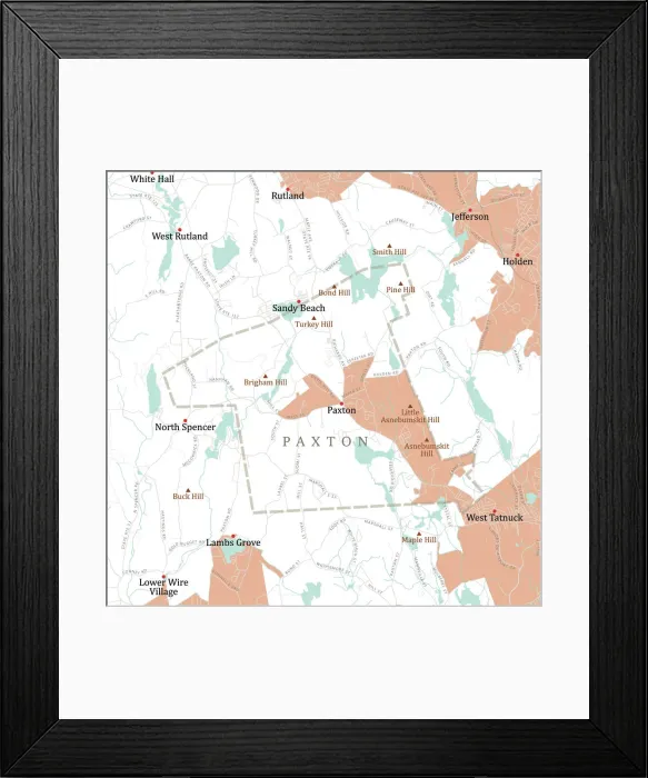 Framed Print : MA Worcester Paxton Vector Road Map Framed Print : MA Worcester Paxton Vector Road Map