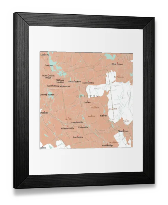 Framed Print : MA Worcester Grafton Vector Road Map Framed Print : MA Worcester Grafton Vector Road Map
