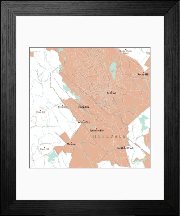 Framed Print : MA Worcester Hopedale Vector Road Map Framed Print : MA Worcester Hopedale Vector Road Map