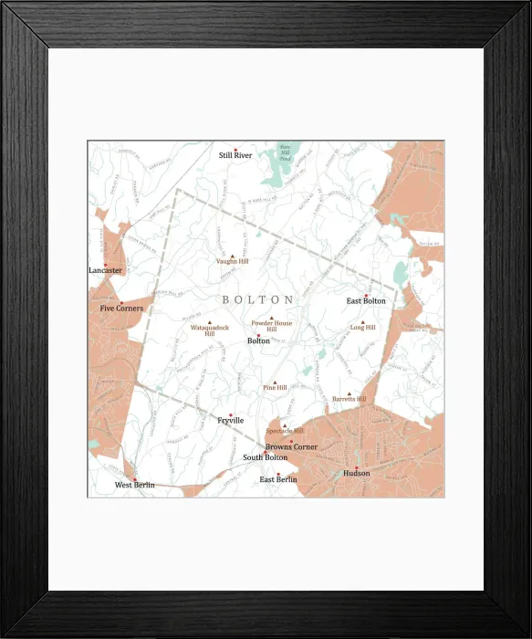 Framed Print : MA Worcester Bolton Vector Road Map Framed Print : MA Worcester Bolton Vector Road Map
