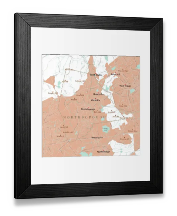 Framed Print : MA Worcester Northborough Vector Road Map Framed Print : MA Worcester Northborough Vector Road Map