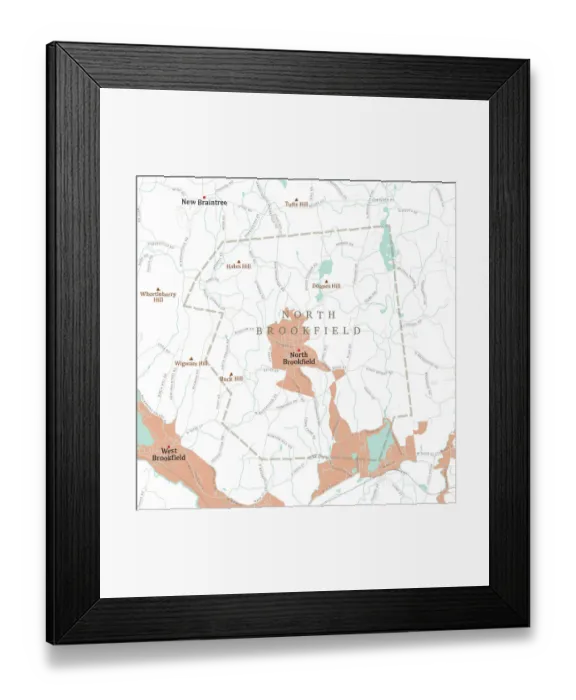 Framed Print : MA Worcester North Brookfield Vector Road Map Framed Print : MA Worcester North Brookfield Vector Road Map