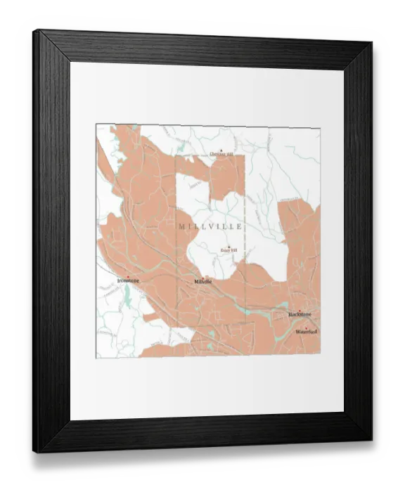 Framed Print : MA Worcester Millville Vector Road Map