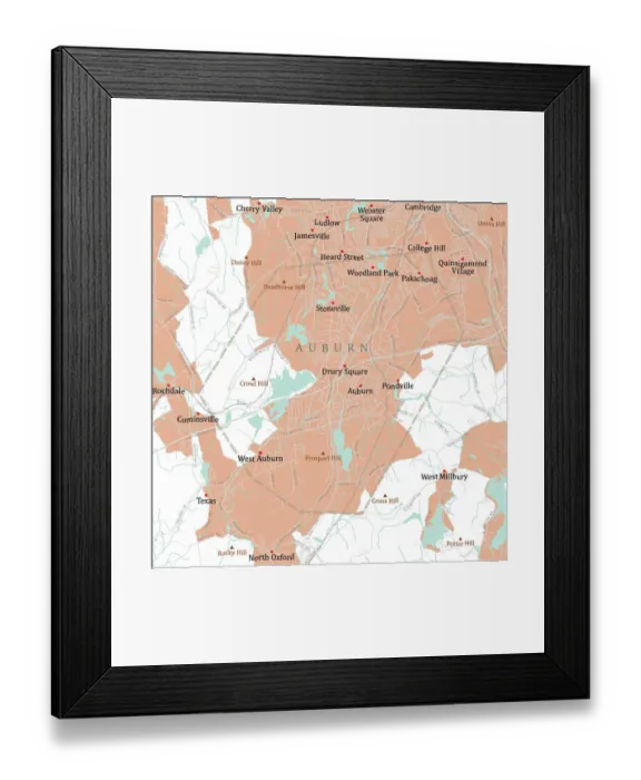 Framed Print : MA Worcester Auburn Vector Road Map Framed Print : MA Worcester Auburn Vector Road Map