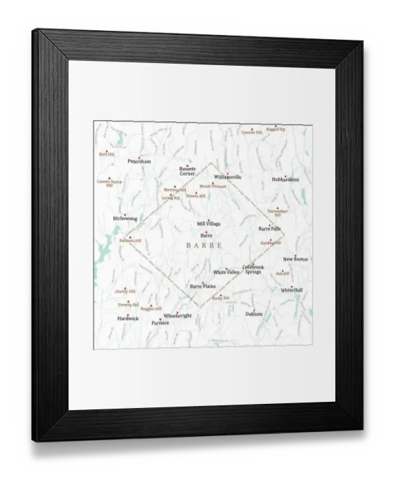Framed Print : MA Worcester Barre Vector Road Map Framed Print : MA Worcester Barre Vector Road Map