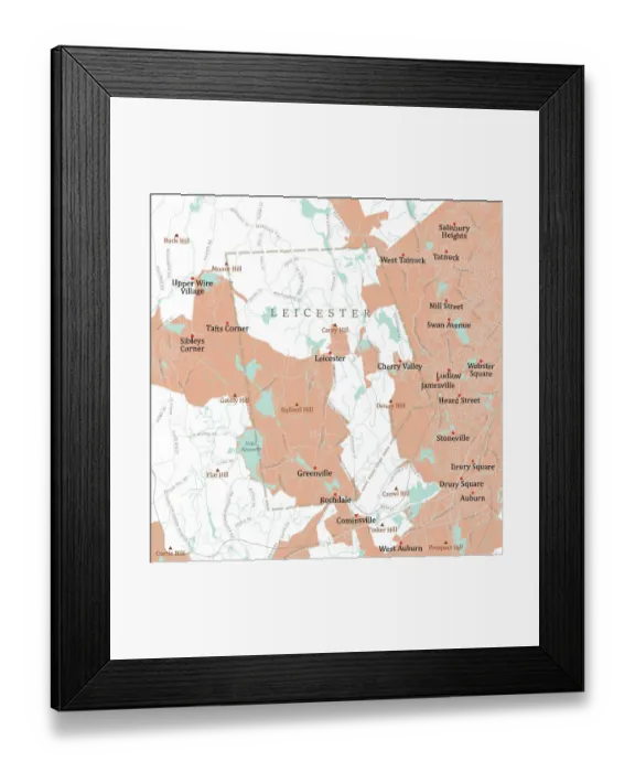 Framed Print : MA Worcester Leicester Vector Road Map Framed Print : MA Worcester Leicester Vector Road Map