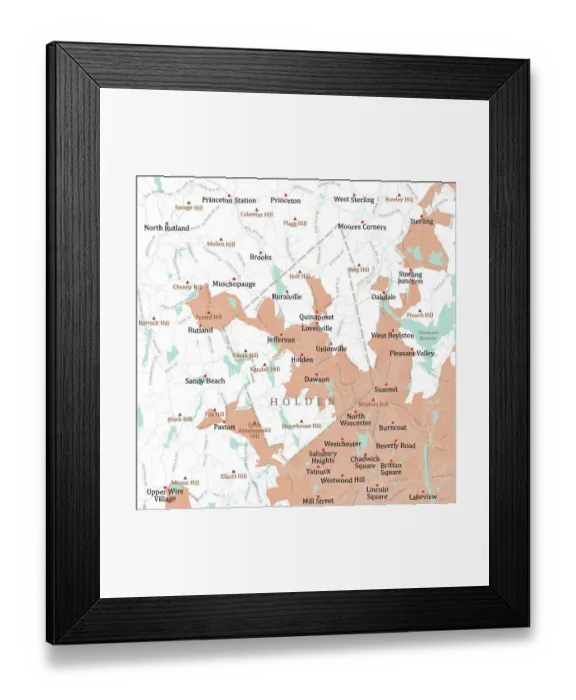 Framed Print : MA Worcester Holden Vector Road Map Framed Print : MA Worcester Holden Vector Road Map