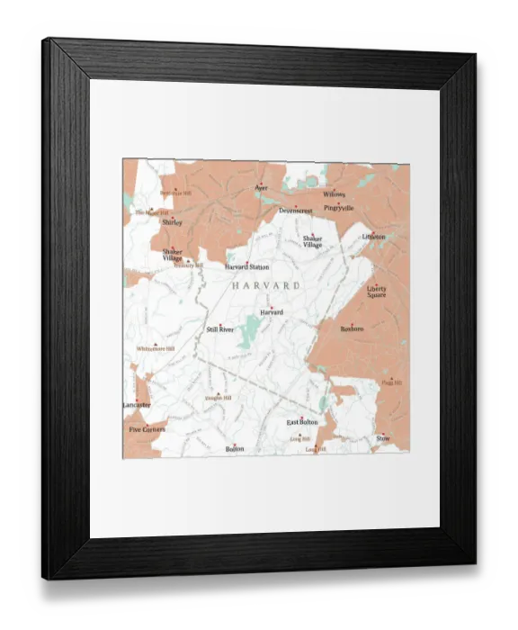Framed Print : MA Worcester Harvard Vector Road Map Framed Print : MA Worcester Harvard Vector Road Map